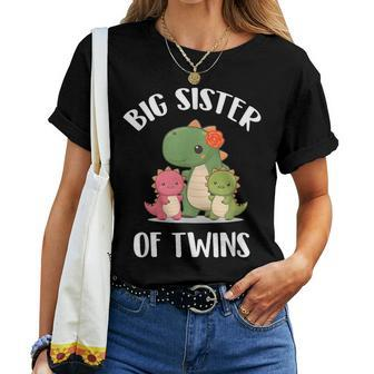 Big Sister Of Twins Dinosaur Girls Women T-shirt - Monsterry