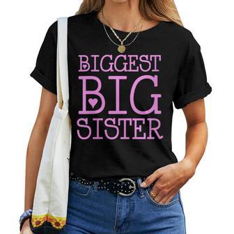 Biggest Big Sister Pink Hearts Big Sister To Be Cuello Camiseta de mujer - Regaloses
