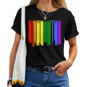 Binghamton New York Lgbtq Gay Pride Rainbow Skyline Women T-shirt - Monsterry DE