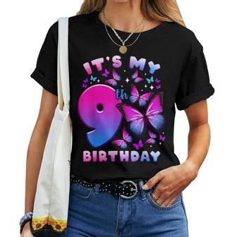 Birthday Girl 9 Year Old Butterfly Number 9 Women T-shirt - Thegiftio UK