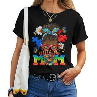 Black Afro American Autism Awareness Mom African Autism Women T-shirt - Seseable