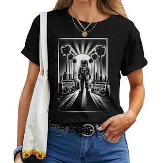 Black & White Palm Astronaut Xs 6Xl Graphic Women T-shirt - Seseable