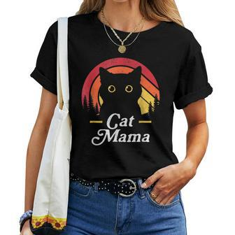 Black Cat Mom Mama Retro Wildlife Happy Mother's Day 2024 Women T-shirt - Seseable