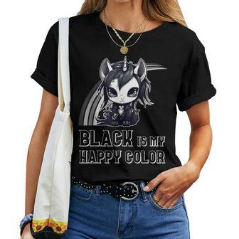 Black Is My Happy Color Goth Girl Emo Gothic Unicorn Women T-shirt - Thegiftio