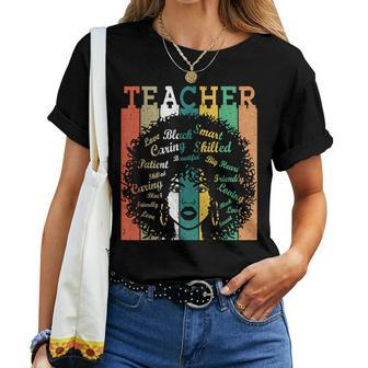Black Teacher Afro Retro Black History Month Women T-shirt - Monsterry