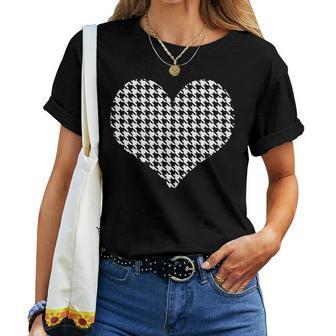 Black White Houndstooth Pattern Heart Girls Women T-shirt - Monsterry DE