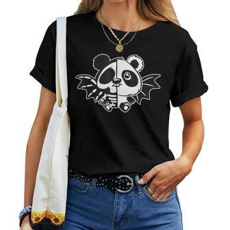 Black And White Nu Goth Vampire Panda J-Gothic New Wave Women T-shirt - Monsterry