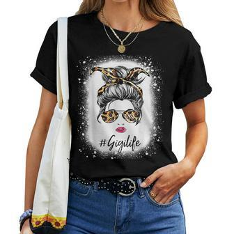 Bleached Gigi Life Messy Hair Bun Leopard Print Women Women T-shirt - Thegiftio UK