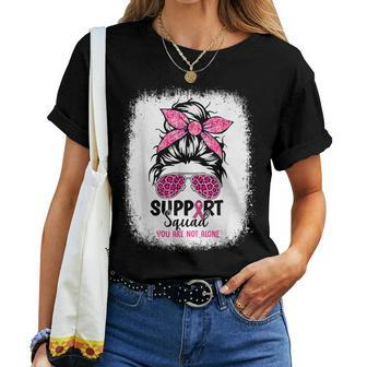 Bleached Messy Bun Support Squad Breast Cancer Awareness Women T-shirt - Monsterry