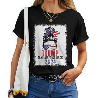 Bleached Messy Bun Trump 2024 Take America Back Us Flag Women T-shirt - Monsterry