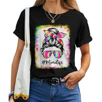 Bleached Mimi Life Messy Bun Tie Dye Glasses Mother's Day Women T-shirt - Seseable