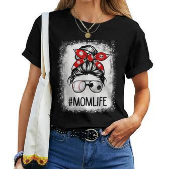 Bleached Mom Life Soccer Messy Bun Baseball Game Day Women T-shirt - Seseable