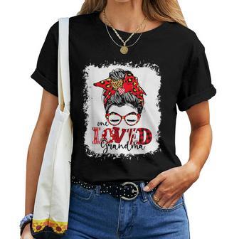 Bleached One Loved Grandma Messy Bun Cute Valentines Womens Women T-shirt - Monsterry