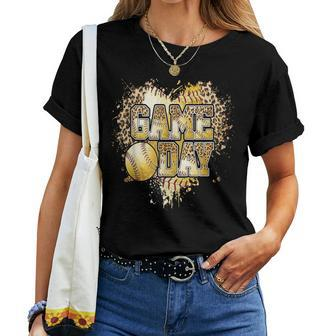 Bleached Softball Game Day Vibes Leopard Heart Headband Mom Women T-shirt - Thegiftio UK