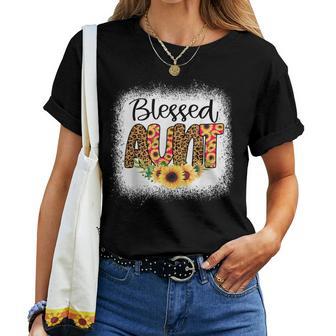 Blessed Aunt Bleached Cheetah Print Sunflowers Auntie Women T-shirt - Monsterry UK