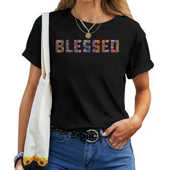 Blessed Kente Pattern African American Junenth Women Women T-shirt - Monsterry