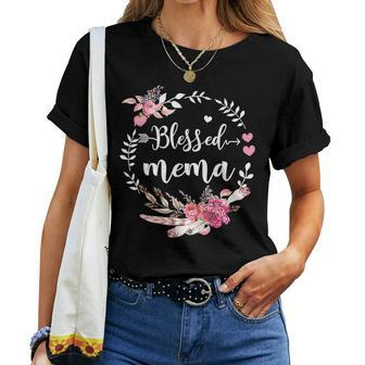 Blessed Mema Thanksgiving Floral Mother's Day Women T-shirt - Seseable