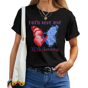 Blue Red Ribbon Butterfly Faith Hope Love Hlhs Awareness Women T-shirt - Monsterry