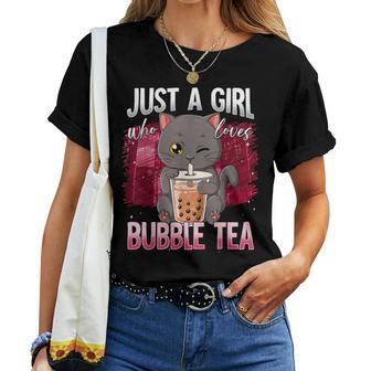 Boba Tea Cat Just A Girl Who Loves Bubble Tea Women T-shirt - Seseable