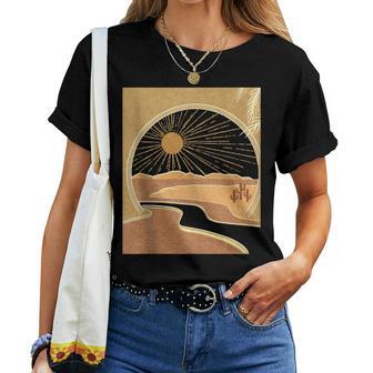 Boho Desert Aesthetic Sunrise Cactus Hippie Desert Landscape Women T-shirt - Monsterry AU