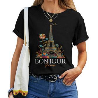 Bonjour Paris Floral Torre Eiffel Francia Recuerdos Franceses Camiseta de mujer - Regaloses