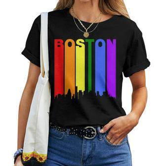 Boston Massachusetts Lgbtq Gay Pride Rainbow Skyline Women T-shirt - Monsterry
