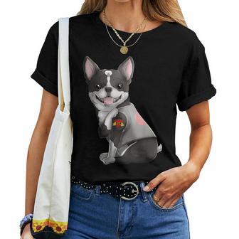 Boston Terrier I Love Mom Tattoo Dog Mother's Day Women T-shirt - Monsterry UK