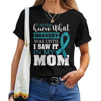 Bravery Mom Ovarian Cancer Awareness Ribbon Women T-shirt - Monsterry