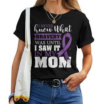 Bravery Mom Pancreas Cancer Awareness Ribbon Women T-shirt - Monsterry