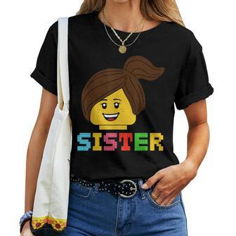 Building Bricks Blocks Sister Master Builder Family Matching Women T-shirt - Seseable
