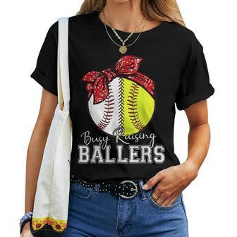 Busy Raising Ballers Softball Baseball Mama Mom Women T-shirt - Monsterry UK