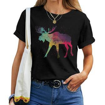 Canadian Wildlife Animal Alaska Elk Antlers Colorful Moose Women T-shirt - Monsterry DE