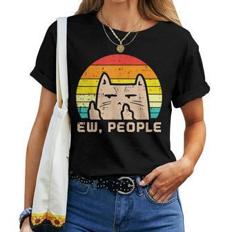 Cat Ew People Sunset Retro Anti Social Introvert Women Women T-shirt - Monsterry