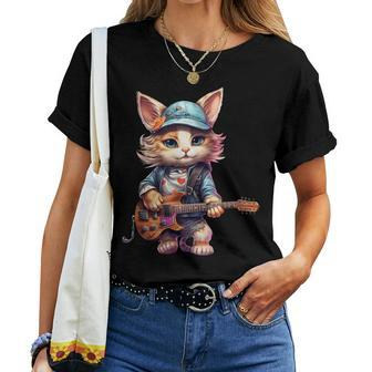 Cat Kitten Guitar Player Guitarist Mom Girl N Women T-shirt - Monsterry