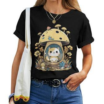Cat Mushroom Cute Cottagecore Aesthetic Women T-shirt - Monsterry CA