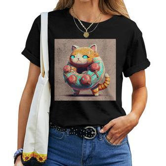 Cat Robot Donut Women T-shirt - Monsterry