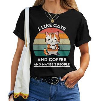 I Like Cats And Coffee And Maybe 3 People Cats Retro Women T-shirt - Monsterry CA