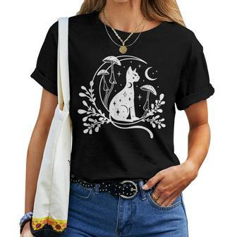 Celestial Cat Moon Mushroom Cottagecore Witchy For Women Women T-shirt | Seseable CA