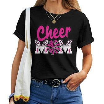 Cheer Mom Hot Pink Black Leopard Letters Cheer Pom Poms Women T-shirt - Monsterry DE