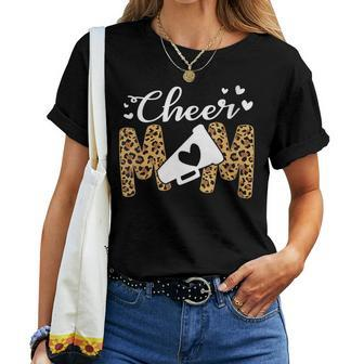 Cheer Mom Leopard Messy Bun Cheerleader Bleached Women T-shirt - Monsterry