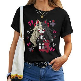 Chibi Kawaii Emo Pastel Goth Girl With Sad Bunny Women T-shirt - Seseable