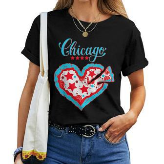 Chicago Pizza Love Heart Chicago Flag Women Women T-shirt - Monsterry CA