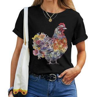 Chicken Aesthetic Flowers Cute Cottagecore Floral Chicken Women T-shirt - Seseable