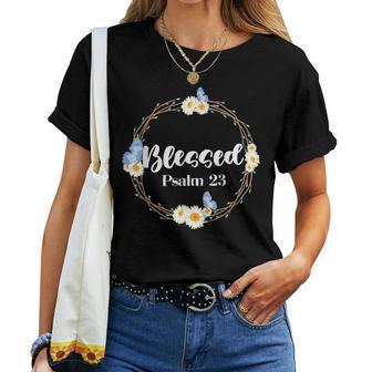 Christian Bible Verse Blessed Psalm 23 Flower Butterfly Women T-shirt - Monsterry CA