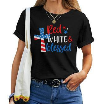 Christian Cross Red White & Blessed 4Th Of July Women Women T-shirt - Monsterry