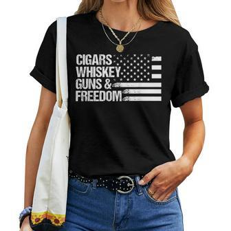 Cigars Whiskey Guns & Freedom Us Flag Patriotic 4Th Of July Women T-shirt - Monsterry