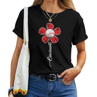 Cincinnati Baseball Flower I Love Cincinnati Baseball Spirit Women T-shirt - Seseable