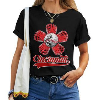Cincinnati Baseball Flower I Love Cincinnati Baseball Spirit Women T-shirt - Monsterry