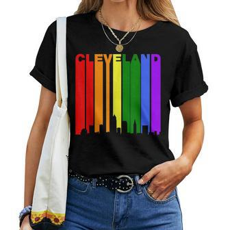 Cleveland Ohio Downtown Rainbow Skyline Lgbt Gay Pride Women T-shirt - Monsterry CA