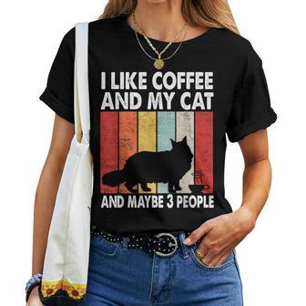 I Like Coffee And My Cat Maybe 3 People Vintage Maine Coon Women T-shirt - Monsterry